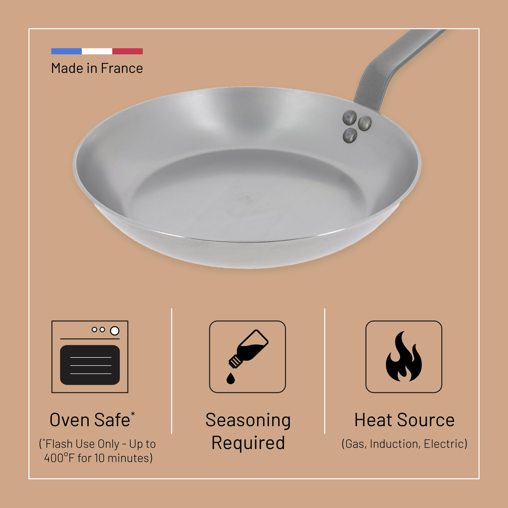 De Buyer - Mineral B Frying Pan - Nonstick Pan - Carbon And Stainless Steel - Induction-Ready - 8''